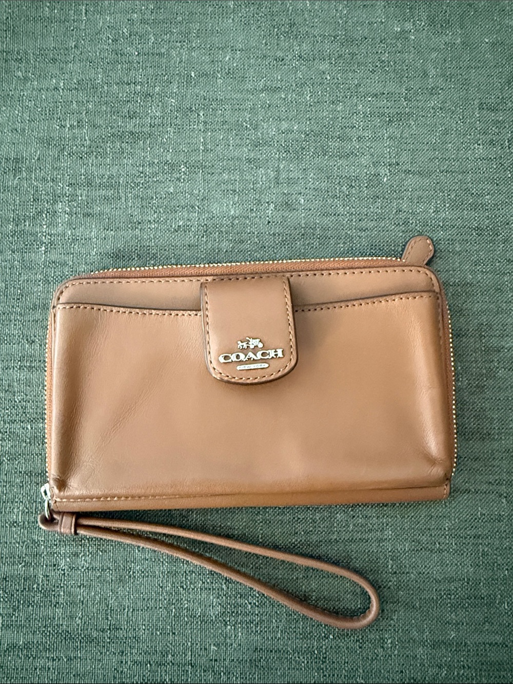 Coach Caramel Brown Leather Zip Around Wristlet Wallet
